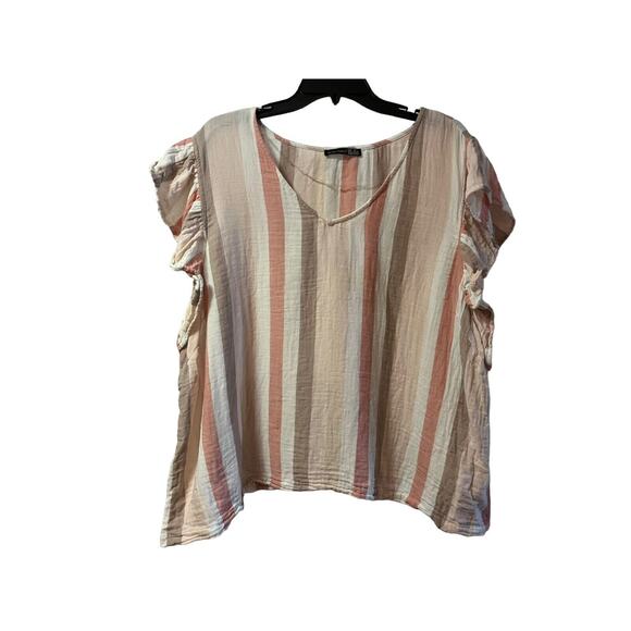 Black Tape Women’s Striped Ruffle Sleeve Top Plus Size 3X - Picture 3 of 11